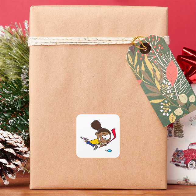 Girl Hockey Player Quadratischer Aufkleber (Von Creator hochgeladen)