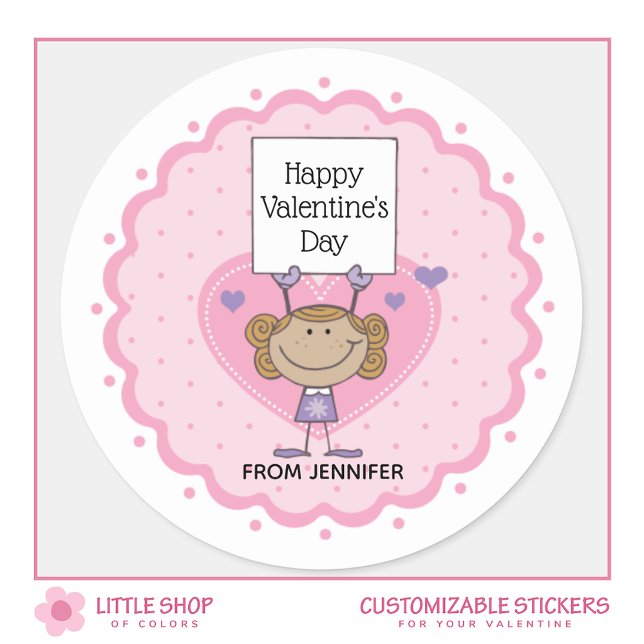 Girl Holding Sign Happy Valentine's Day Runder Aufkleber (Von Creator hochgeladen)