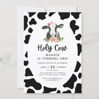 Girl Holy Cow 1. Geburtstag Party Einladung