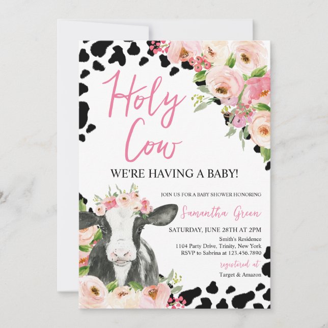 Girl Holy Cow Baby Dusche Einladung (Vorderseite)