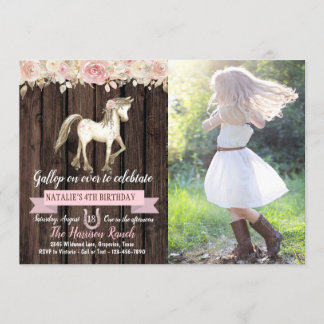 Girl Horse Pony Cowgirl Foto Birthday Party Einladung