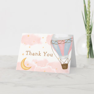 Girl Hot Air Ballon Moon Star Baby Dusche Dankeskarte