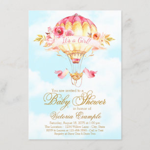 Girl Hot Air Balloon Baby Shower Einladungen