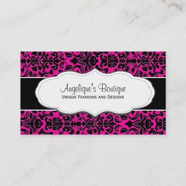 Girl Hot Pink Damask Business Card Visitenkarte (Vorderseite)