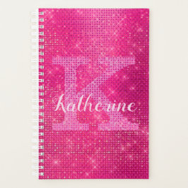 Girl Hot Pink Diamond Glam Sparkle Monogram Name Planer