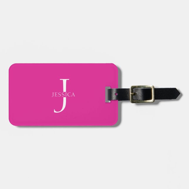 Girl Hot Pink Fun Moderne Monogram Name Gepäckanhänger (Vorderseite horizontal)