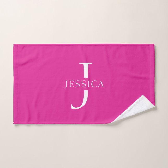 Girl Hot Pink Fun Moderne Monogram Name Handtuch (Handtuch)
