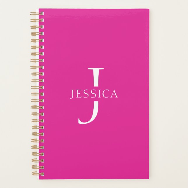 Girl Hot Pink Fun Moderne Monogram Name Planer (Vorderseite)
