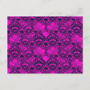 Girl Hot Pink Fuschia Navy Blue Damask Lace Postkarte