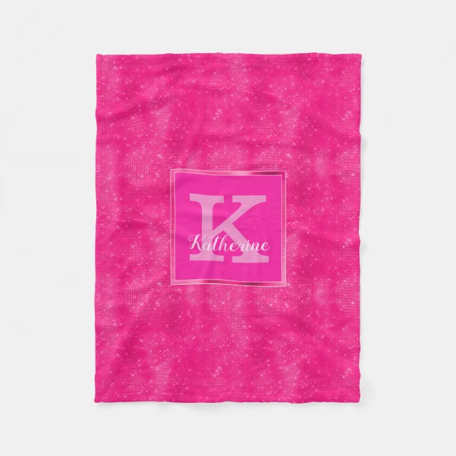 Girl-Hot-Pink-Glam Diamond-Sparkone Monogramm-Name Fleecedecke (Vorderseite)