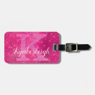 Girl-Hot-Pink-Glam Diamond-Sparkone Monogramm-Name Gepäckanhänger