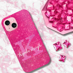 Girl Hot Pink Glam Glitzer Sparkle Monogram Name Case-Mate iPhone Hülle