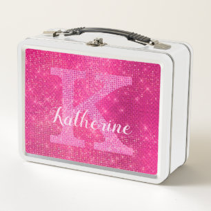 Girl Hot Pink Glam Glitzer Sparkle Monogram Name Metall Brotdose