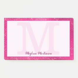 Girl Hot Pink Glam Sparkle Monogram Name Large Post-it Klebezettel