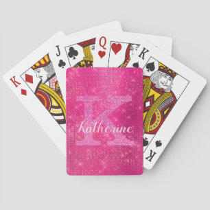 Girl Hot Pink Glitzer Glam Sparkle Monogram Name Spielkarten