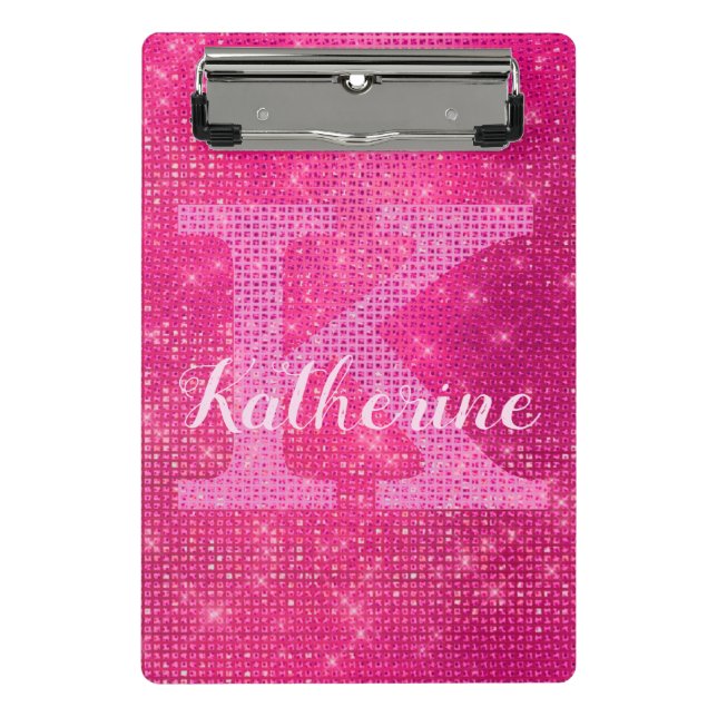Girl Hot Pink Glitzer Glam Sparkle Monogramm Name Mini Klemmbrett (Vorderseite)