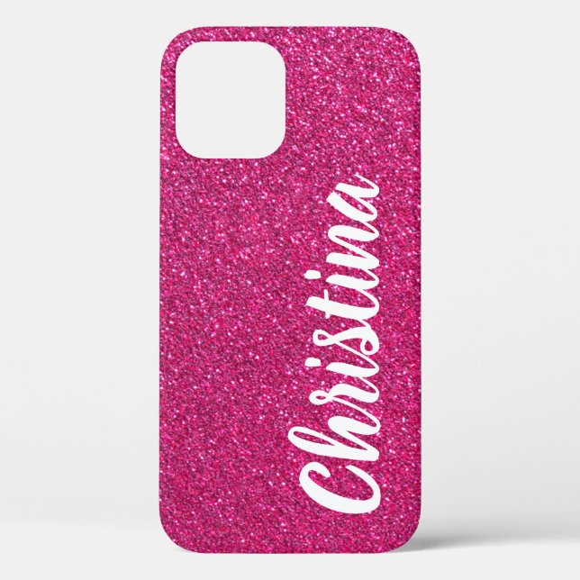 Girl Hot Pink Glitzer Name Personalisiert Case-Mate iPhone Hülle (Rückseite)