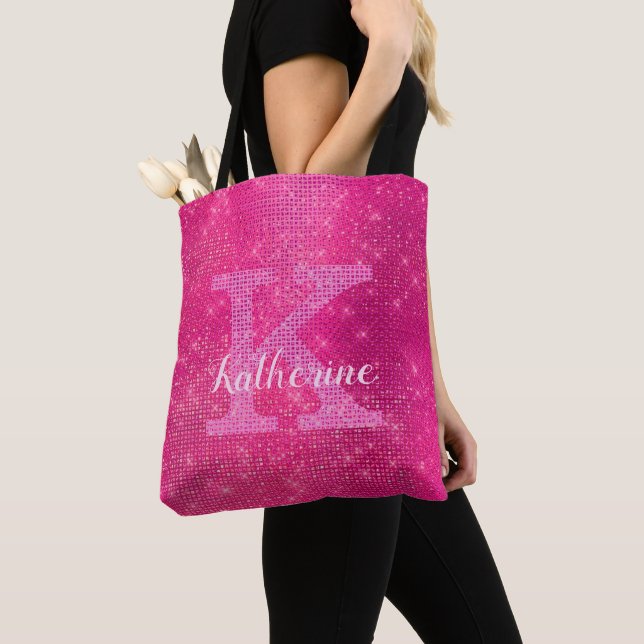 Girl Hot Pink Glitzer Sparkle Glam Monogram Name Tasche (Von Nahem)