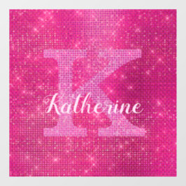 Girl Hot Pink Glitzer Sparkle Monogram Name Dorm Fensteraufkleber