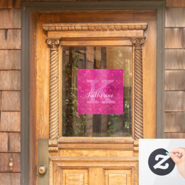 Girl Hot Pink Glitzer Sparkle Monogram Name Dorm Fensteraufkleber (Haustür)