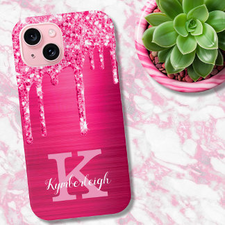 Girl Hot Pink Glitzer Tropfen Glam Monogram Name Case-Mate iPhone Hülle