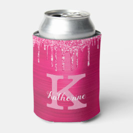 Girl Hot Pink Glitzer Tropfen Glam Monogram Name Dosenkühler