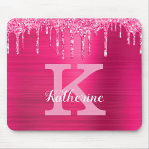 Girl-Hot-Pink-Glitzer-Tropfen Glam Monogramm-Name Mousepad