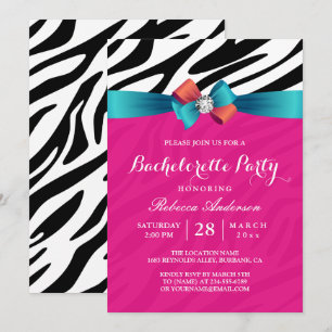 Girl Hot Pink Zebra Print Junggeselinnen-Abschied Einladung