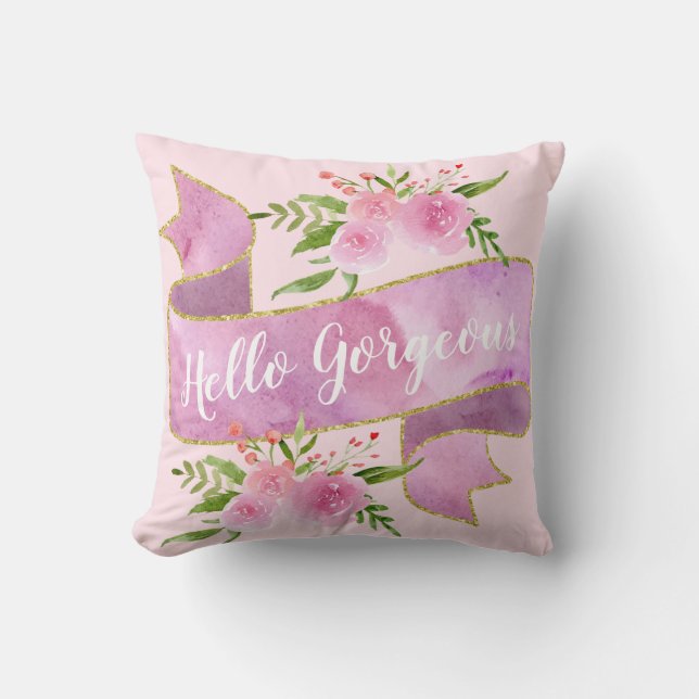 Girl Hübsch Blush Rosa Hallo Gaumen Gold Kissen (Vorderseite)