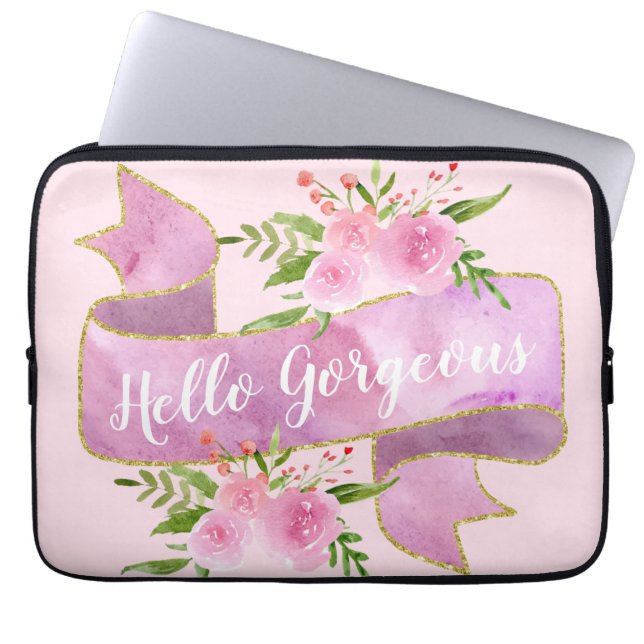 Girl Hübsch Blush Rosa Hallo Gaumen Gold Laptopschutzhülle (Vorderseite)