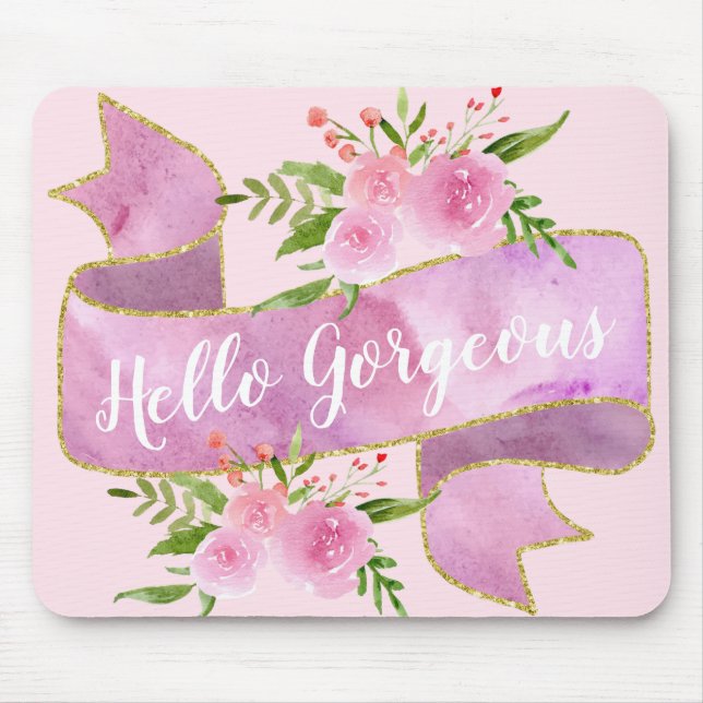 Girl Hübsch Blush Rosa Hallo Gaumen Gold Mousepad (Vorne)