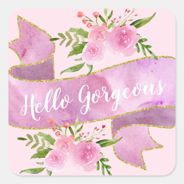Girl Hübsch Blush Rosa Hallo Gaumen Gold Quadratischer Aufkleber (Vorderseite)