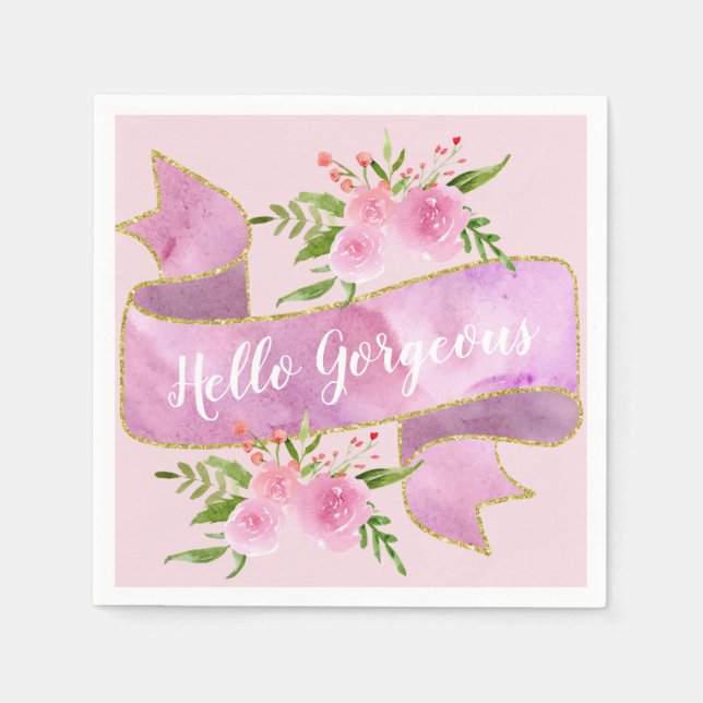 Girl Hübsch Blush Rosa Hallo Gaumen Gold Serviette (Vorderseite)