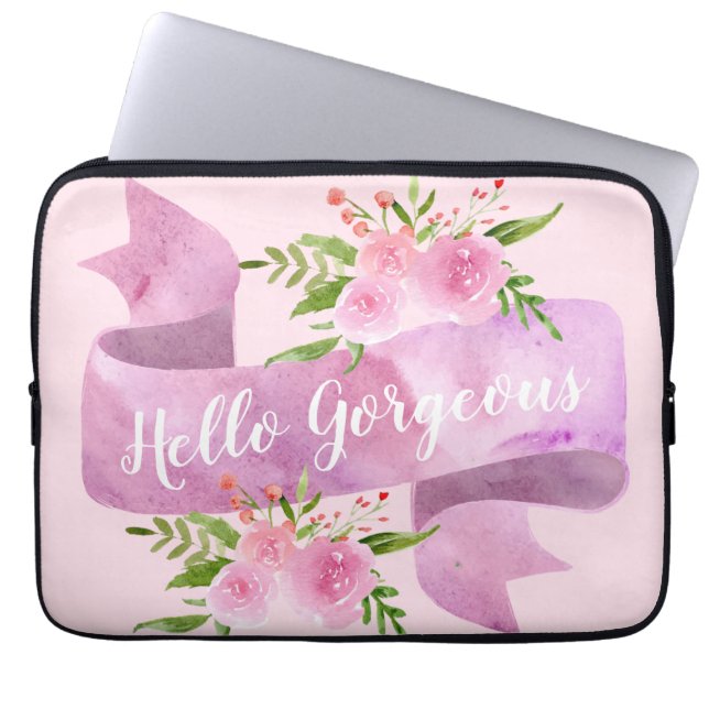Girl Hübsch Chic Floral Blush Pink Hallo wundersch Laptopschutzhülle (Vorderseite)