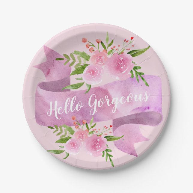 Girl Hübsch Chic Floral Blush Pink Hallo wundersch Pappteller (Vorderseite)