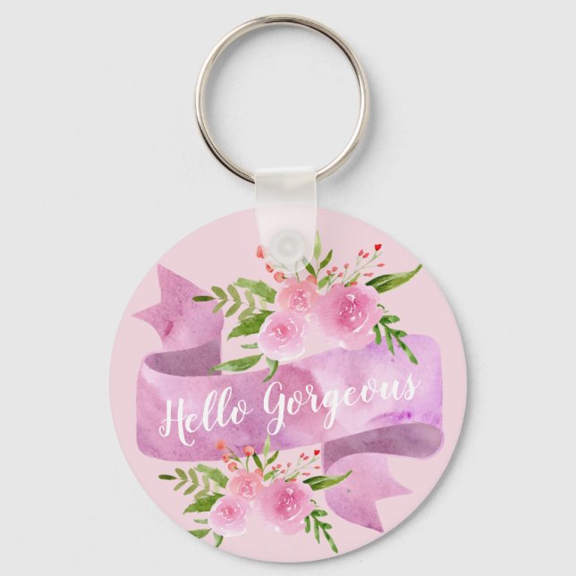 Girl Hübsch Chic Floral Blush Pink Hallo wundersch Schlüsselanhänger (Vorderseite)