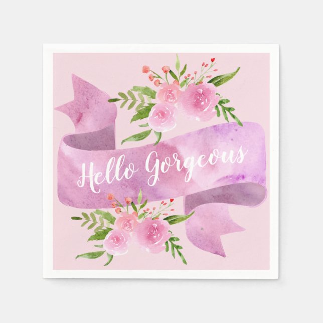 Girl Hübsch Chic Floral Blush Pink Hallo wundersch Serviette (Vorderseite)
