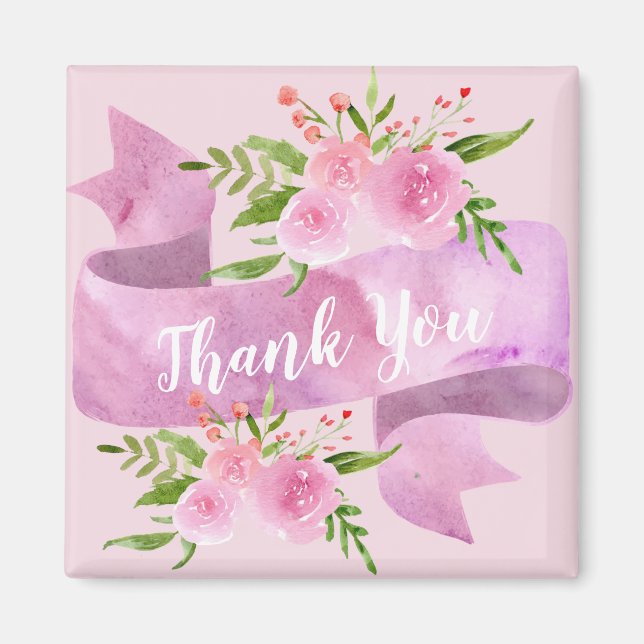 Girl Hübsch Chic Floral Blush Rosa Rose Danke Magnet (Vorne)