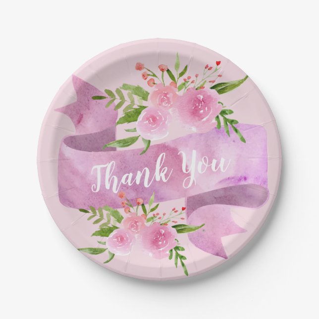 Girl Hübsch Chic Floral Blush Rosa Rose Danke Pappteller (Vorderseite)