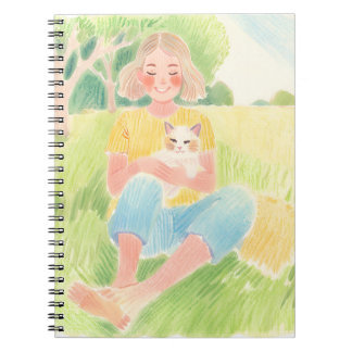 Girl hugging a cat notizblock
