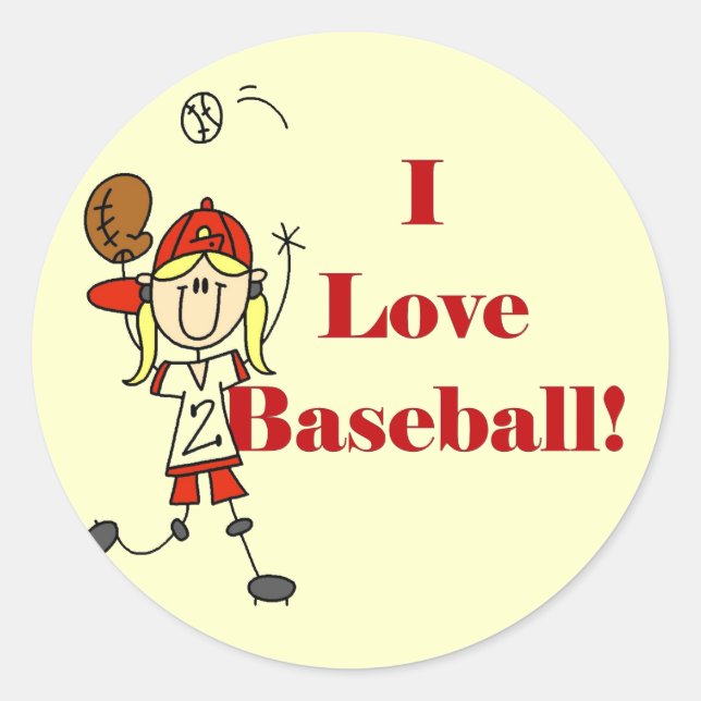 Girl I Liebe Baseball Tshirts und Geschenke Runder Aufkleber (Vorderseite)
