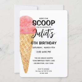 Girl Ice Cream Cone Pink Party Einladung
