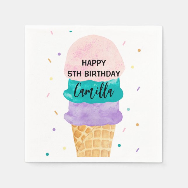 Girl Ice Creme Cone Party Einladung Serviette (Vorderseite)