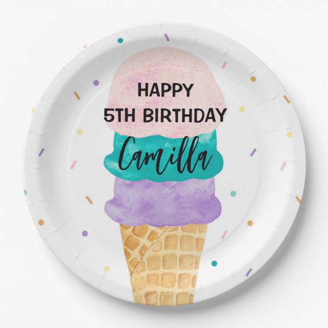 Girl Ice Creme Cone Party Pappteller (Vorderseite)