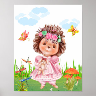 Girl-Igel im Garten Poster