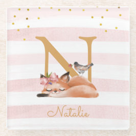 Girl Illustration Gold Glitzer Pink Floral Sweet Glasuntersetzer