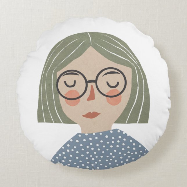 Girl-Illustration Rundes Kissen (Vorderseite)