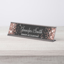 Girl Imitats Rose Gold Glitzer Black Schreibtischnamensplakette