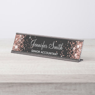 Girl Imitats Rose Gold Glitzer Black Schreibtischnamensplakette