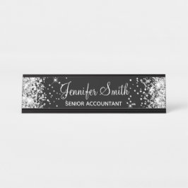 Girl Imitats Silver Glitzer Black Schreibtischnamensplakette